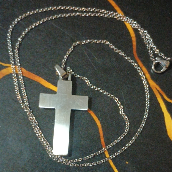 Black Onyx Cross Pendant Necklace Silver - Picture 5 of 12